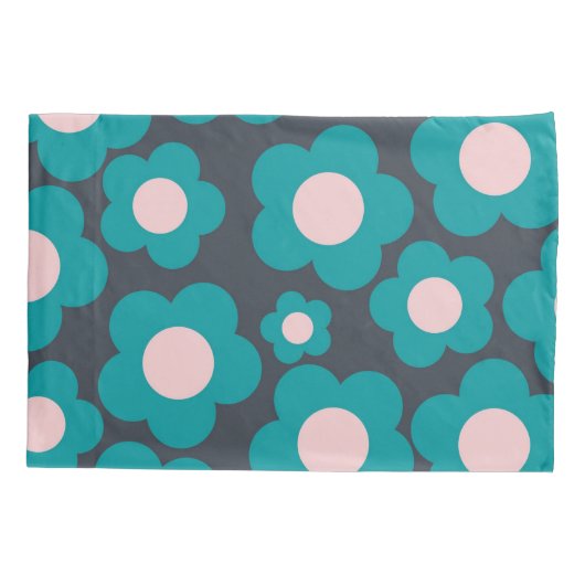 プレッピー ブルー ピンク ヒッピーフラワーパターン 枕カバー (裏面)