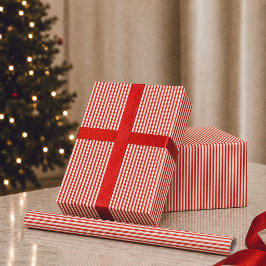 プレッピー レッド ストライプ ホリデー クリスマス ラッピングペーパー