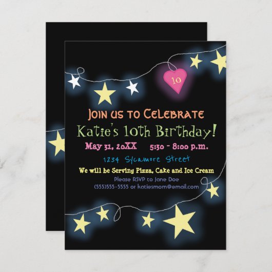 プレティーンの誕生日の女の子のカラフルのパーティの招待状 招待状 (正面/裏面)