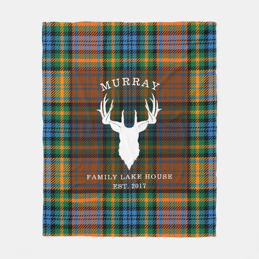 プレドクランマレータータンチェックファミリーレイクハウス フリースブランケット (正面)