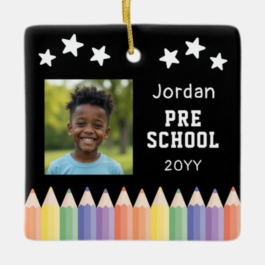 プレパーソナライズされたスクフォトカラフルキープ セラミックオーナメント (正面)