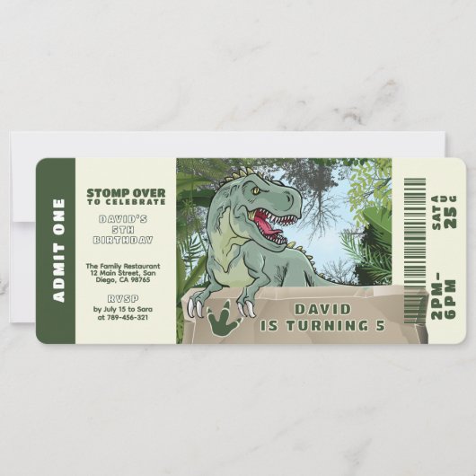 プレヒストリカルジャングルTレックス恐竜テーマ誕生日 招待状 (正面)