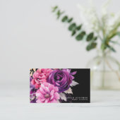 プレミアピンクパープルフローラブラックビジネスカード 名刺 (スタンド正面)