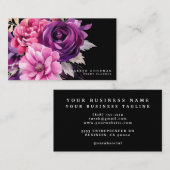 プレミアピンクパープルフローラブラックビジネスカード 名刺 (正面/裏面)