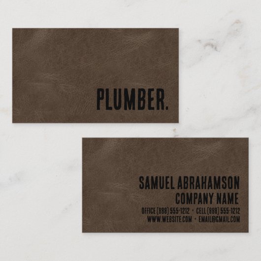 プレミアブラウンレザーフェイクプラメンズビジネスカード 名刺 (正面/裏面)