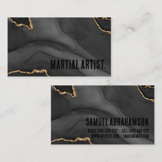 プレミアブラックと金ゴールドグリッターアゲートミニマリスト 名刺 (正面/裏面)