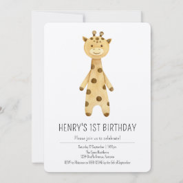 プレミアムかわいいキリンの子供たち1歳の誕生日招待状 招待状
