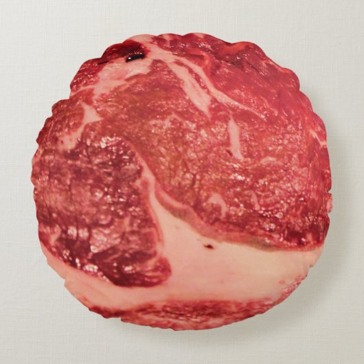 プレミアムな生の赤い肉 | 大理石模様のステーキ マクロ写真 ラウンドクッション (正面)