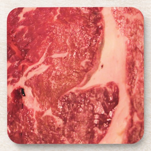 プレミアムな生の赤肉 | 大理石のようなステーキのマクロ写真 コースター (正面)