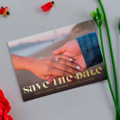 プレミアムはっきりした金ゴールドモダン文字写真の保存日付 箔招待状