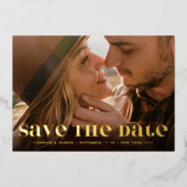 プレミアムはっきりしたQRコーモダンドフォト日付の保存 箔招待状 (正面)