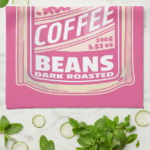 プレミアムエスプレッソのコーヒー豆ピンクの食べポップ・アートの物アート キッチンタオル (折り畳み)