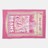 プレミアムエスプレッソのコーヒー豆ピンクの食べポップ・アートの物アート キッチンタオル (横)