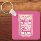 プレミアムエスプレッソのコーヒー豆ピンクの食べポップ・アートの物アート キーホルダー (正面)