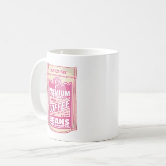 プレミアムエスプレッソのコーヒー豆ピンクの食べポップ・アートの物アート コーヒーマグカップ (正面左)