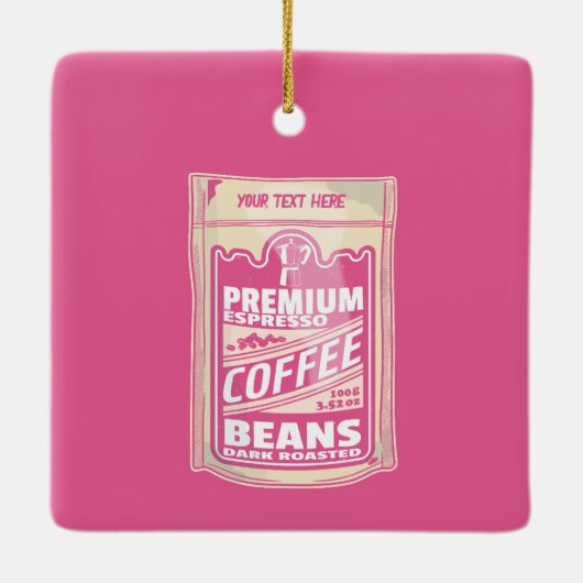 プレミアムエスプレッソのコーヒー豆ピンクの食べポップ・アートの物アート セラミックオーナメント (裏面)