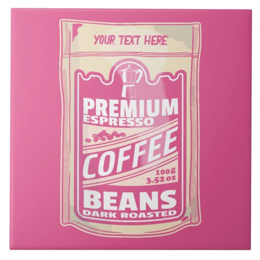 プレミアムエスプレッソのコーヒー豆ピンクの食べポップ・アートの物アート タイル (正面)