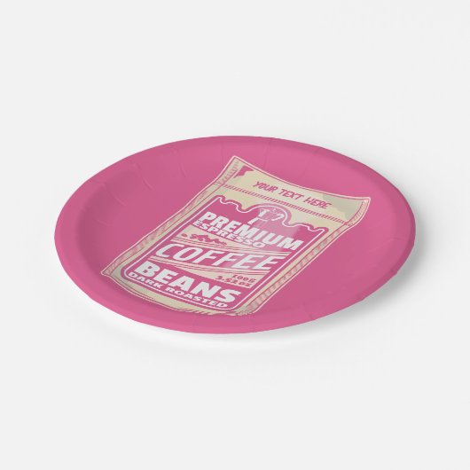 プレミアムエスプレッソのコーヒー豆ピンクの食べポップ・アートの物アート ペーパープレート (アングル)