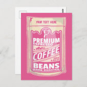 プレミアムエスプレッソのコーヒー豆ピンクの食べポップ・アートの物アート ポストカード (正面/裏面)