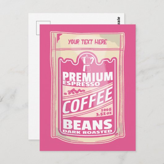 プレミアムエスプレッソのコーヒー豆ピンクの食べポップ・アートの物アート ポストカード (正面/裏面)