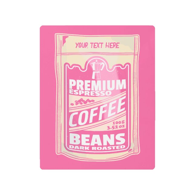プレミアムエスプレッソのコーヒー豆ピンクの食べポップ・アートの物アート メタルプリント (正面)