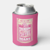 プレミアムエスプレッソのコーヒー豆ピンクの食べポップ・アートの物アート 缶クーラー (缶正面)