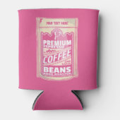 プレミアムエスプレッソのコーヒー豆ピンクの食べポップ・アートの物アート 缶クーラー (正面)