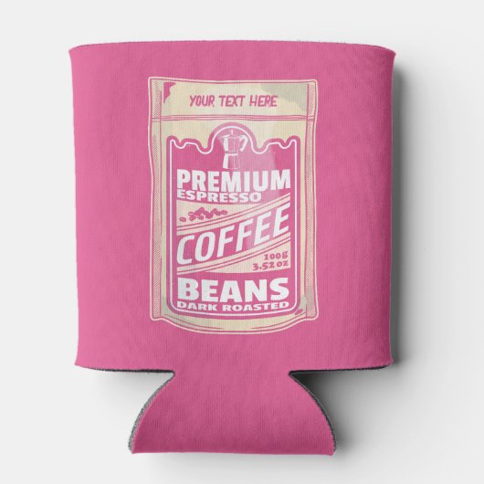 プレミアムエスプレッソのコーヒー豆ピンクの食べポップ・アートの物アート 缶クーラー (裏面)