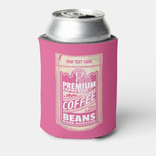 プレミアムエスプレッソのコーヒー豆ピンクの食べポップ・アートの物アート 缶クーラー (缶裏面)