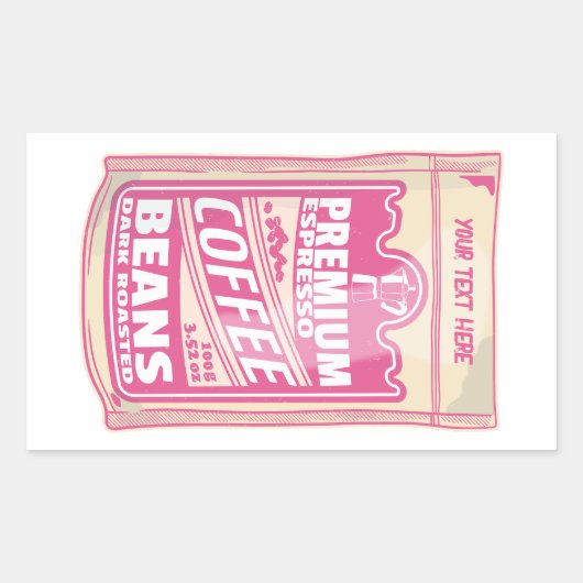 プレミアムエスプレッソのコーヒー豆ピンクの食べポップ・アートの物アート 長方形シール (正面)
