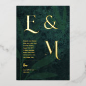 プレミアムエメラルドグリーン金ゴールドモノグラム結婚フォト 箔招待状 (正面)