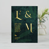 プレミアムエメラルドグリーン金ゴールドモノグラム結婚フォト 箔招待状 (立ち正面)