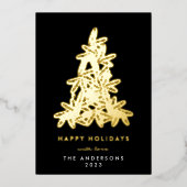 プレミアムオニキス金ゴールドメリークリスマスパインツリーハッピー 箔シーズンカード (正面)