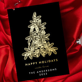 プレミアムオニキス金ゴールドメリークリスマスパインツリーハッピー 箔シーズンカード