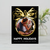 プレミアムオニックスゴールデン数々のフォトオーナメントハッピー 箔シーズンカード (立ち正面)