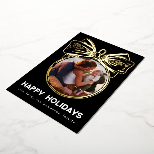 プレミアムオニックスゴールデン数々のフォトオーナメントハッピー 箔シーズンカード (回転した状態)