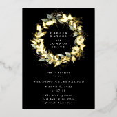 プレミアムオニュックス実在金ゴールドユーカリリース結婚ズ 箔招待状 (正面)