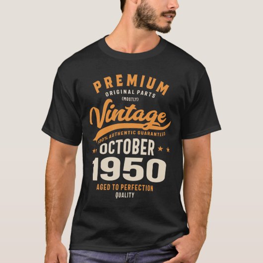 プレミアムオリジナルヴィンテージ1950年10月誕生日 Tシャツ (正面)