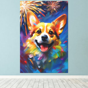 プレミアムキャンバスプリントとJoyful & よくはしゃぐ Corgi キャンバスプリント