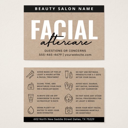 プレミアムクラフトフェイシャルアフターケア指示カード (正面&裏面)