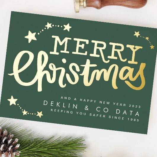 プレミアムグリーン金ゴールドスターズメリークリスマスビジネス 箔シーズンカード