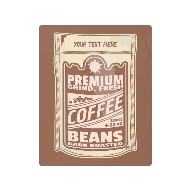 プレミアムコーヒー豆食品ポスターカフェバリスタ メタルプリント (正面)