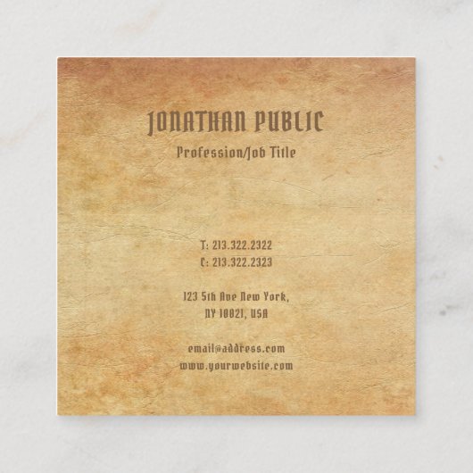プレミアムシック懐かしい古い紙ルックテンプレート スクエア名刺 (裏面)