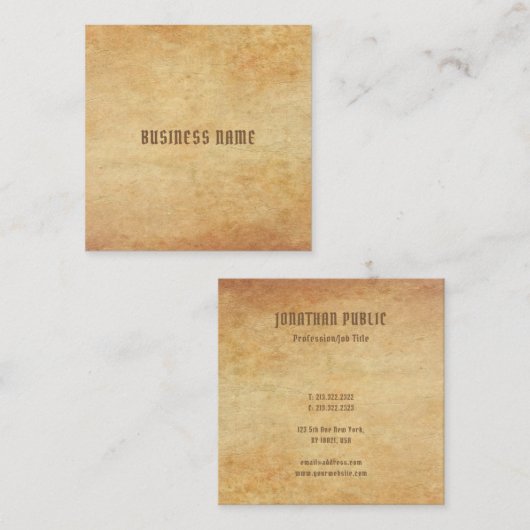 プレミアムシック懐かしい古い紙ルックテンプレート スクエア名刺 (正面/裏面)