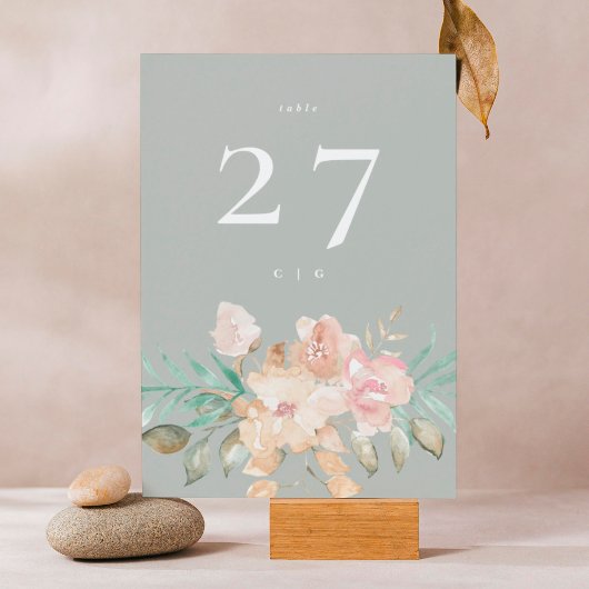 プレミアムシック5 x 7フローラセージ緑のテーブル番号 招待状