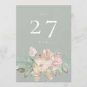 プレミアムシック5 x 7フローラセージ緑のテーブル番号 招待状 (正面)