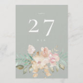 プレミアムシック5 x 7フローラセージ緑のテーブル番号 招待状 (裏面)