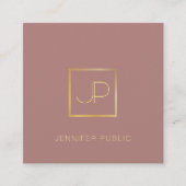 プレミアムシルクフィニッシュ金ゴールドモノグラムテンプレート スクエア名刺 (正面)