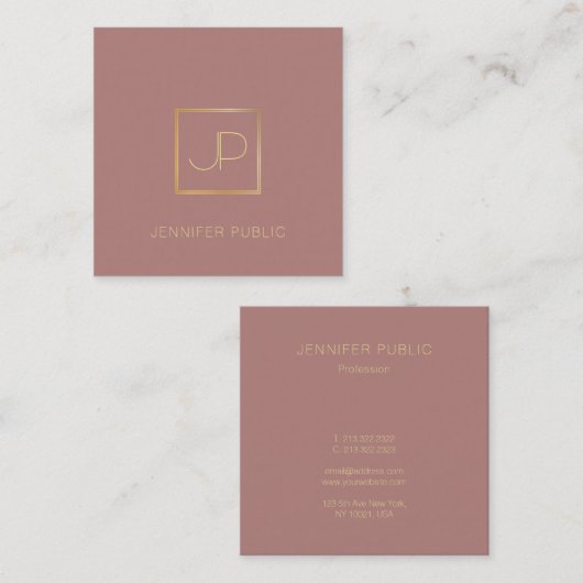 プレミアムシルクフィニッシュ金ゴールドモノグラムテンプレート スクエア名刺 (正面/裏面)