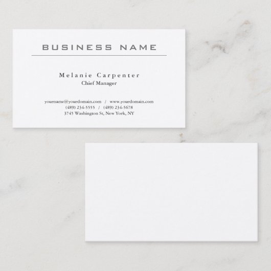 プレミアムシルクホワイトミニマリストモダンプレーン 名刺 (正面/裏面)